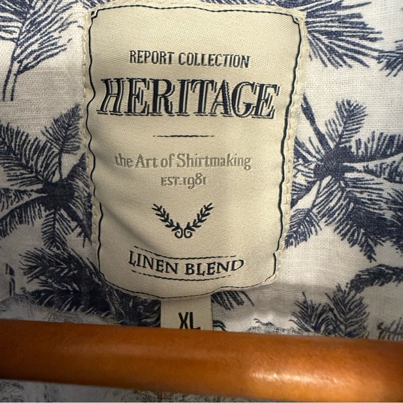 Heritage Blue Floral Men's Shirt Linen Blend Size XL - Picture 3 of 5